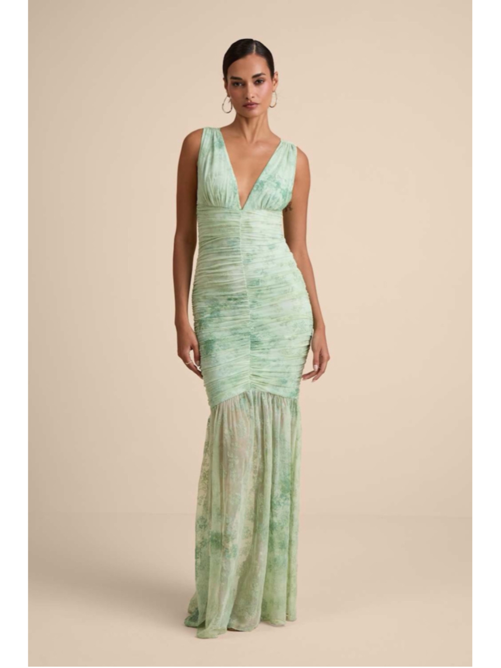 NWT Lulus Jamie Mint Green Floral Mesh Sheer Hem Maxi Dress